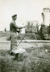 אברהם אטינגר היה אמן כישרוני ביותר
מצא זמן לצייר בכל הזדמנות, כאן בתל ליטוינסקי לאחר הכיבוש. היה גם ספורטאי מחונן.